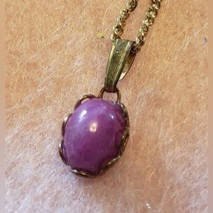 Rhodonite Gemstone Pendant on Gold Chain